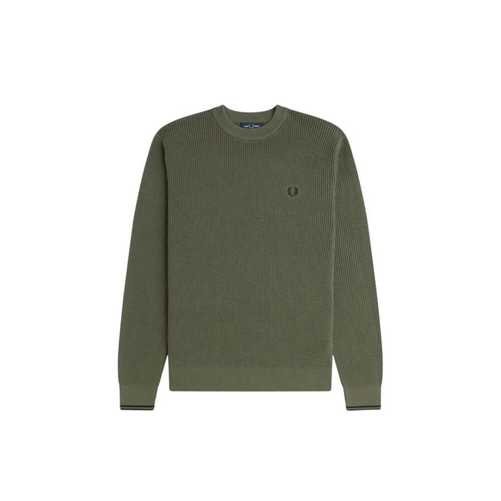 Fred Perry Mens Embroidered Logo Waffle Sweater / Green